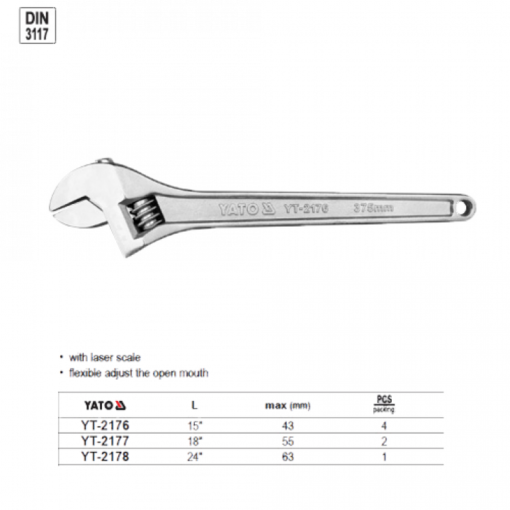 Mỏ lết hệ inch Yato YT-2176